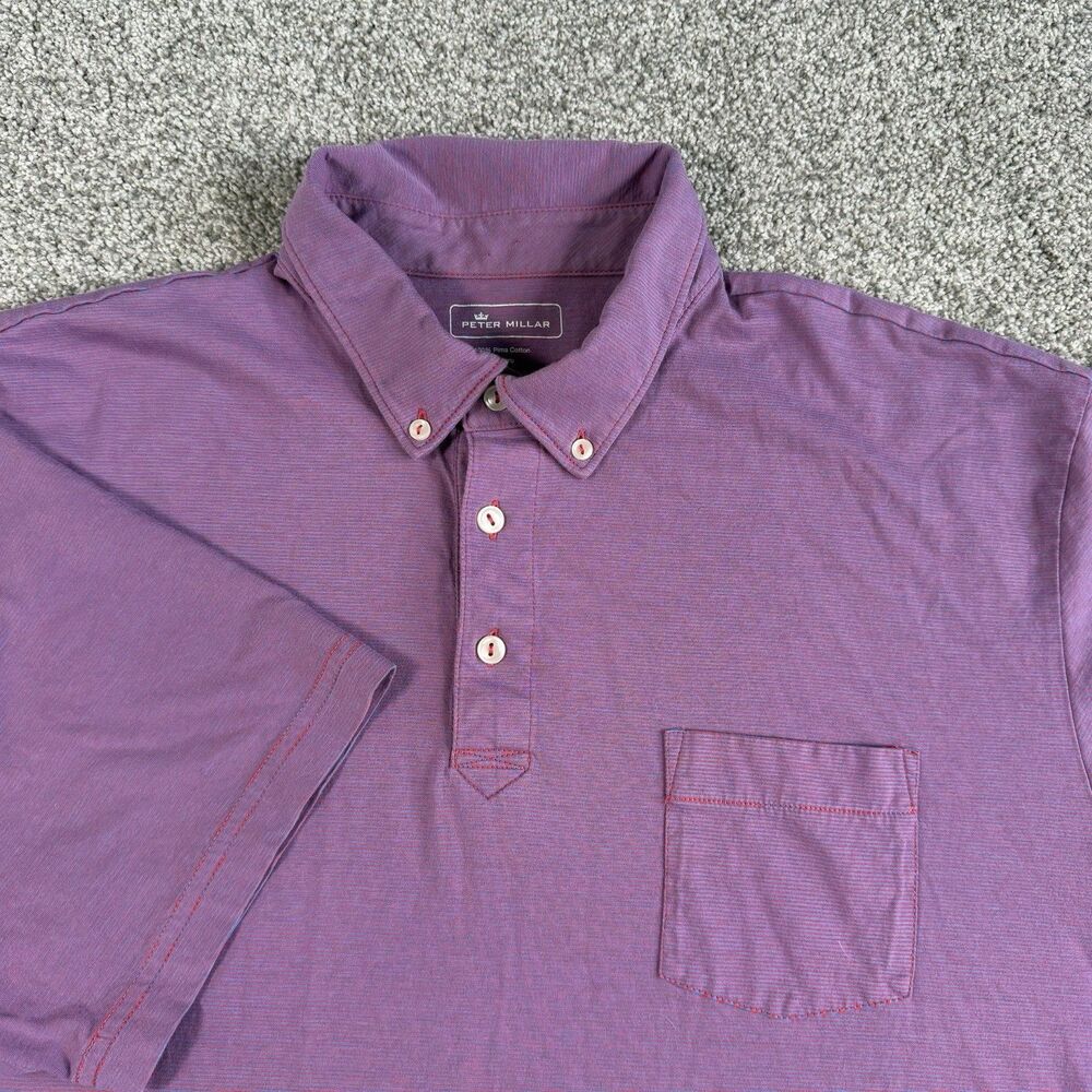 Peter Millar Seaside Striped Golf Polo Shirt Pocket Pima Cotton Size XL